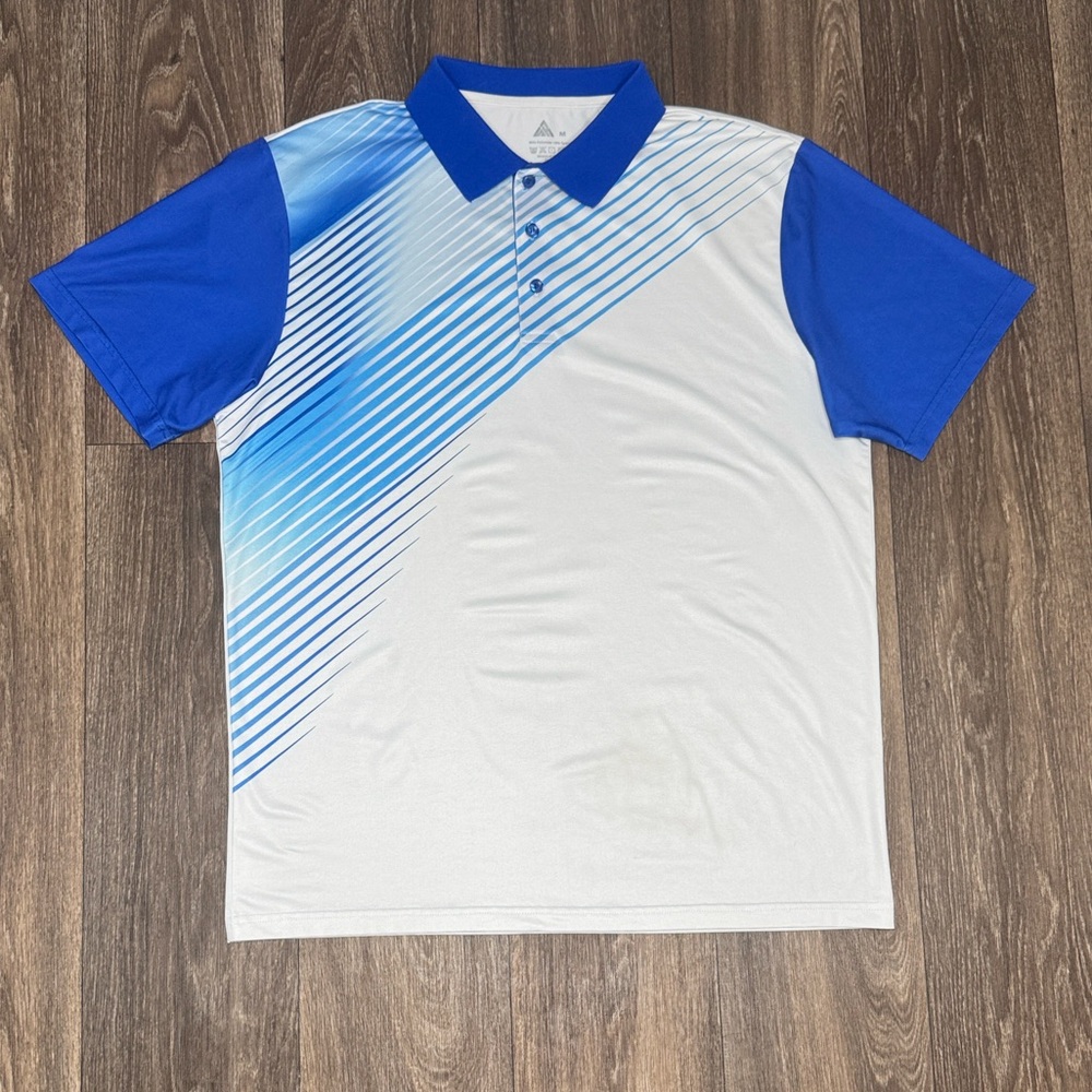 Amazon Blue and White Men's Golf Polo Shirt Size Medium